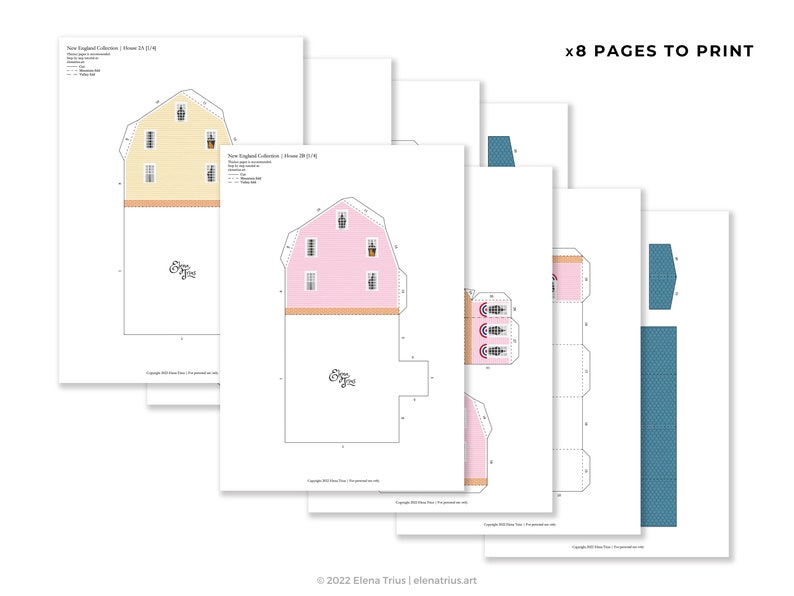 Village de papier de la Nouvelle-Angleterre : un ensemble de deux maisons miniatures imprimables téléchargement PDF. image 6