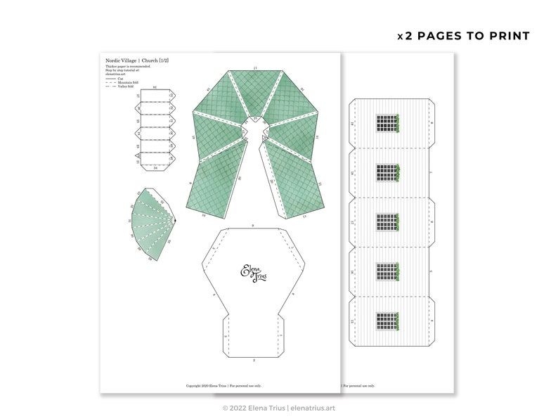 Nordic Village paper model: a printable miniature church PDF download. image 6