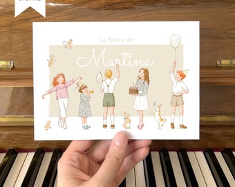 Faire-part d'anniversaire en espagnol : une invitation personnalisable pour une fête d'enfants. Carte imprimable DIY avec oeuvre d'art aquarelle originale (5 x 7)