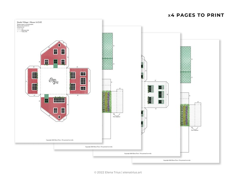 Nordic village paper models: a set of two printable miniature houses PDF download. image 6