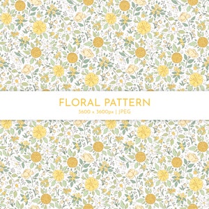Ditsy Floral Seamless Pattern: um design de tecido estilo Liberty com pequenas flores amarelas em fundo branco (licença comercial não exclusiva)