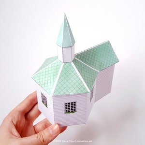 Nordic Village paper model: a printable miniature church PDF download. image 5