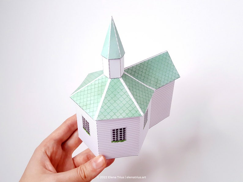 Nordic Village paper model: a printable miniature church PDF download. image 5