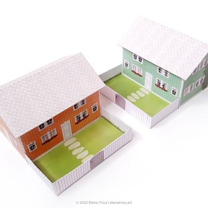 Nordic Village paper models: a set of two printable miniature houses PDF download. image 4