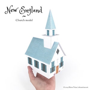 New England paper village: a printable miniature church PDF download. image 1