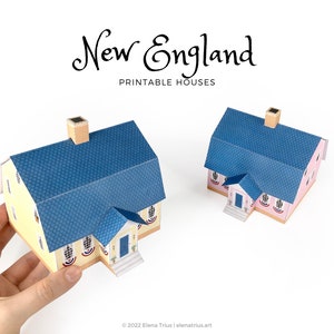 Village de papier de la Nouvelle-Angleterre : un ensemble de deux maisons miniatures imprimables téléchargement PDF. image 1