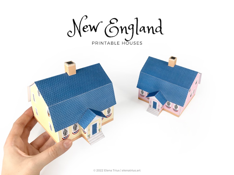 New England paper village: a set of two printable miniature houses PDF download. image 1