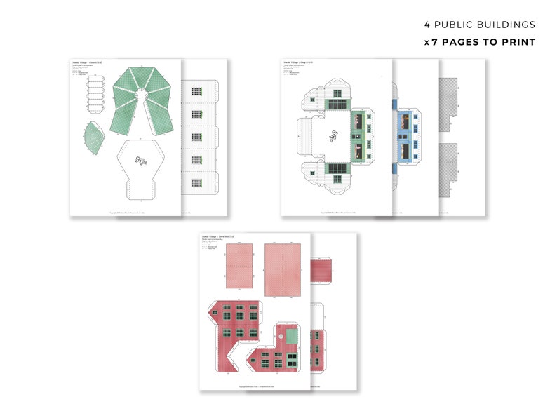 Town Diorama Paper Crafting Set: a DIY Printable Model of a Miniature Village for Holiday Home Decor and Childrens School Projects image 8