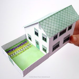 Nordic village paper models: a set of two printable miniature houses PDF download. image 3