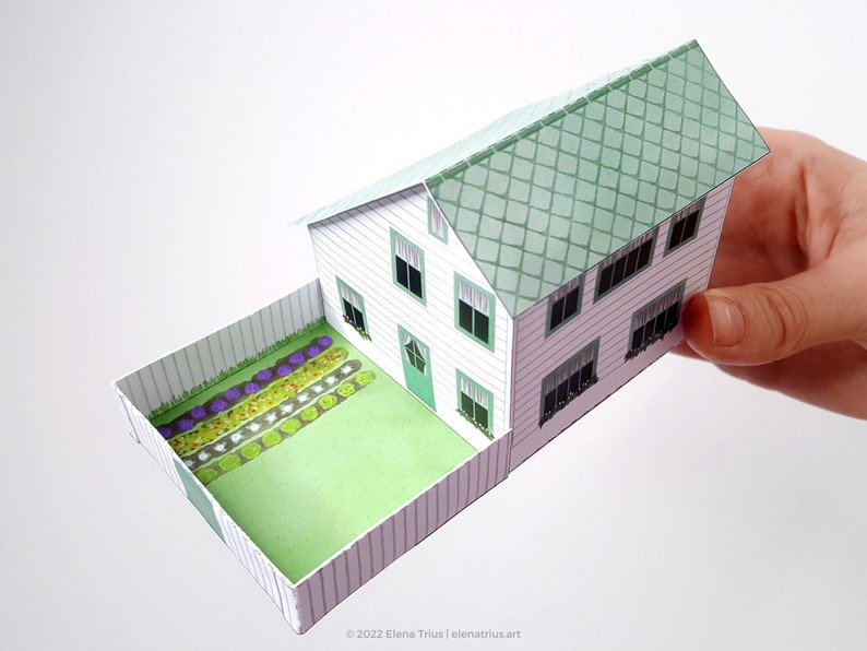 Nordic village paper models: a set of two printable miniature houses PDF download. image 3