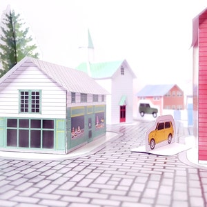 Town Diorama Paper Crafting Set: a DIY Printable Model of a Miniature Village for Holiday Home Decor and Childrens School Projects image 2