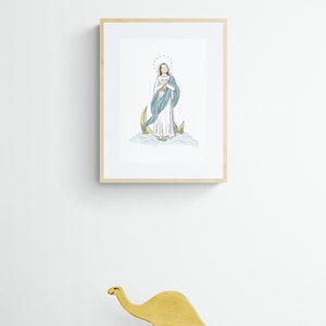 Art mural imprimable Vierge Marie : une illustration catholique pour une chambre d'enfant au format A4, A5 et lettre US image 3