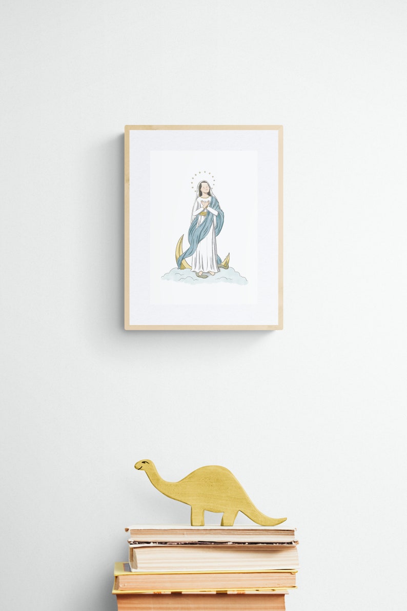 Virgin Mary Printable Wall Art: a Catholic Illustration for your Children's Room or Nursery in A4, A5 and US Letter image 3