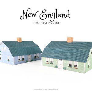 New England Paper Village: een set van twee afdrukbare miniatuurhuizen PDF-download. afbeelding 1