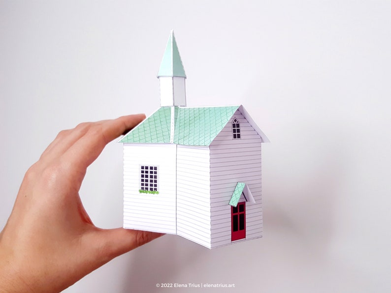 Nordic Village paper model: a printable miniature church PDF download. image 3