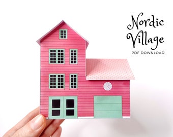 Nordic Village paper model: a printable miniature town hall (PDF download).