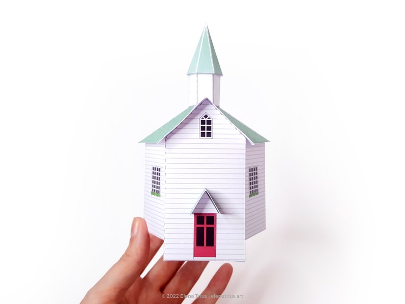 Nordic Village paper model: a printable miniature church PDF download. image 2
