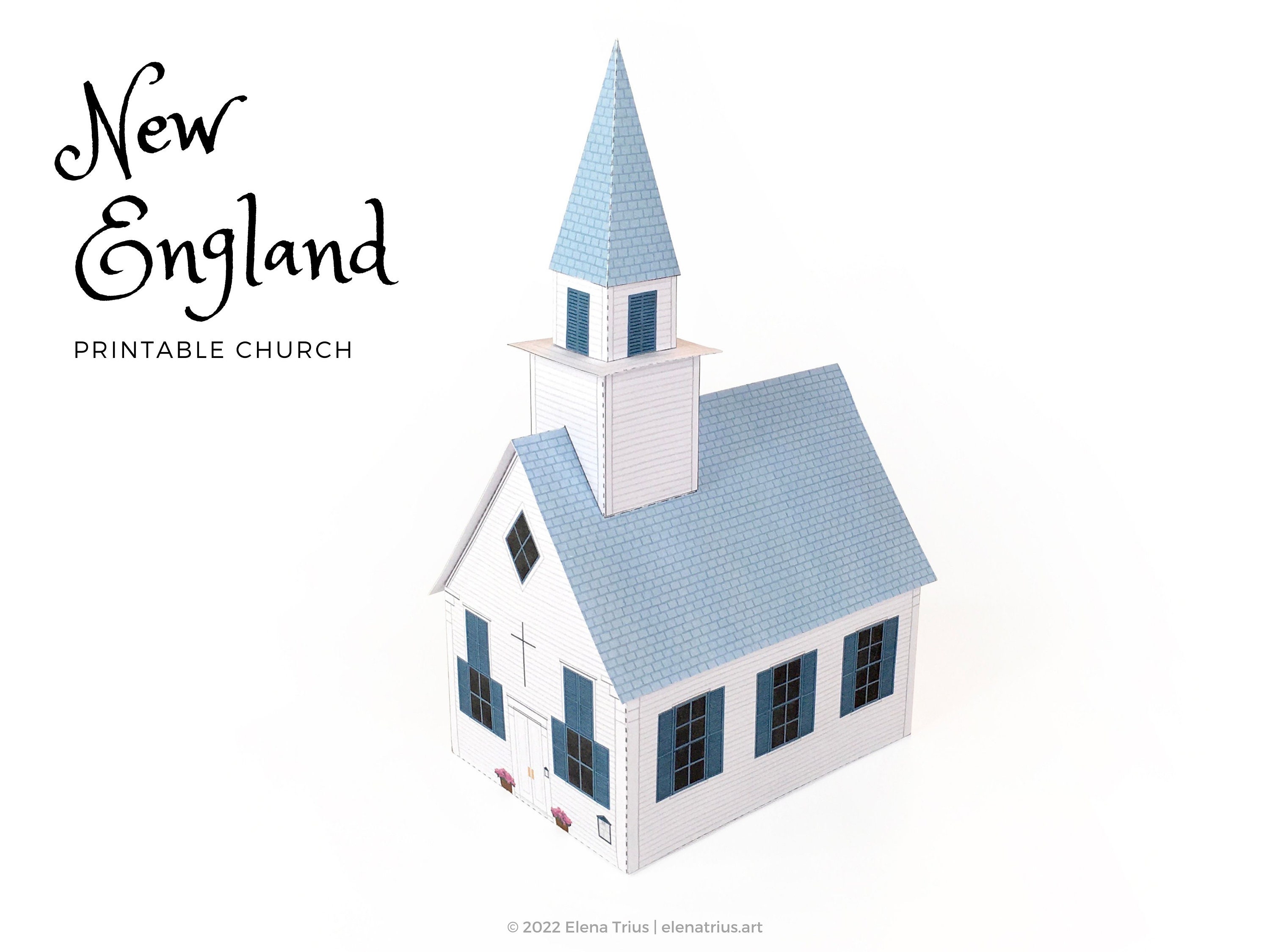 Pueblo de papel Nueva Inglaterra: una iglesia en miniatura - Etsy México