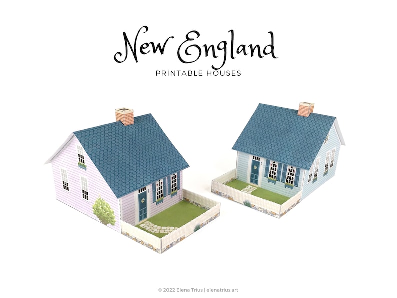 New England paper village: a set of two printable miniature image 1