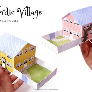 Nordic Village paper models: a set of two printable miniature houses (PDF download).