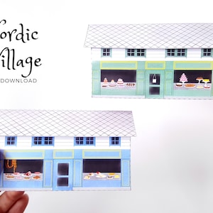 Nordic Village paper models: a set of two printable miniature shops (PDF download).