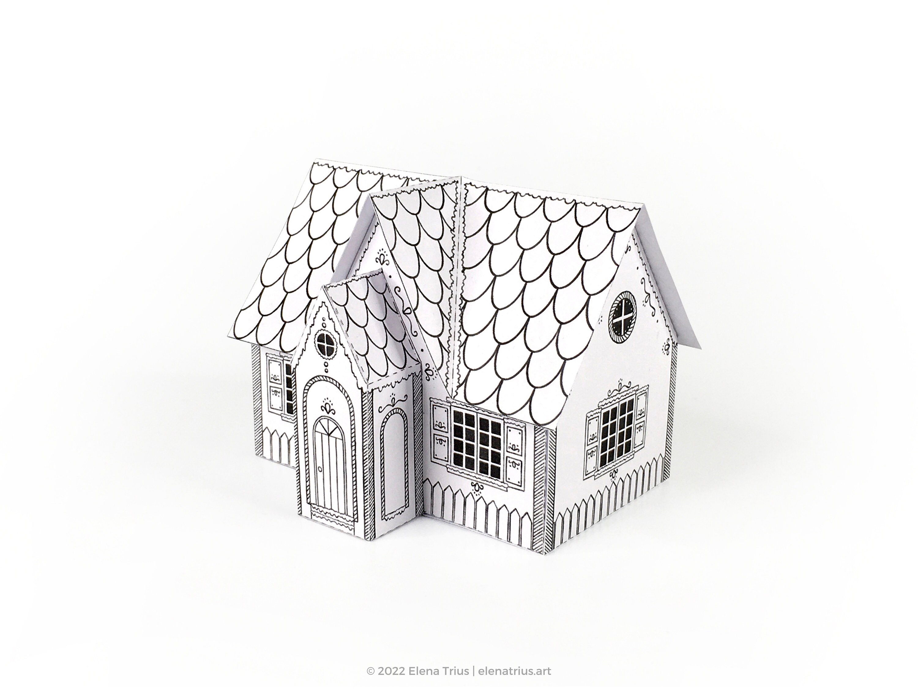 Printable Gingerbread House: a colorable DIY Christmas ornament (PDF download).