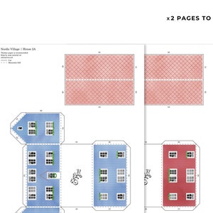 Nordic Village paper models: a set of two printable miniature houses PDF download. imagem 5