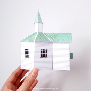 Nordic Village paper model: a printable miniature church PDF download. image 4