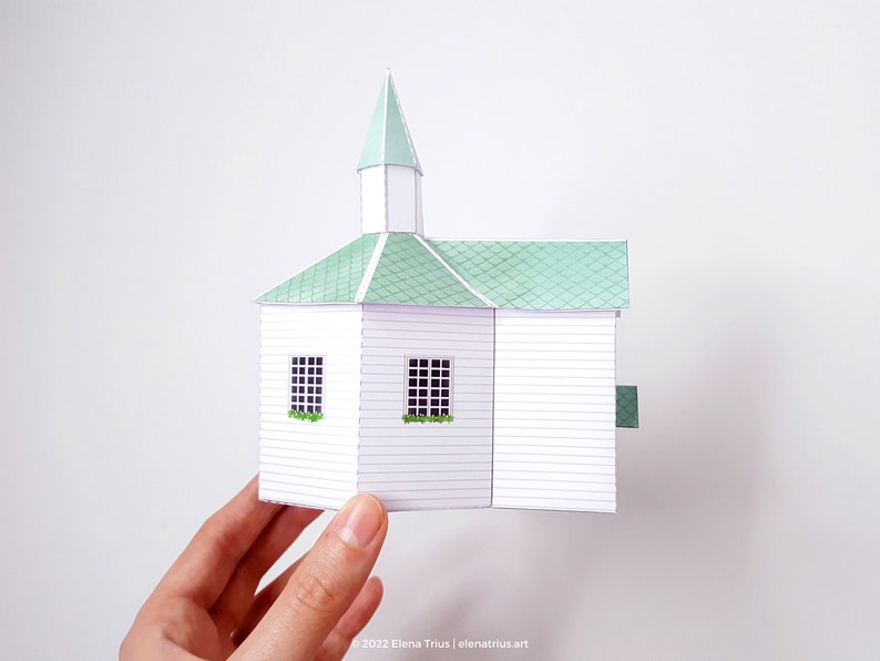Nordic Village paper model: a printable miniature church PDF download. image 4