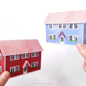 Nordic Village paper models: a set of two printable miniature houses PDF download. imagem 4