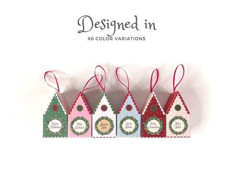 Printable Christmas ornaments: print and assemble these DIY gift boxes and use them as Christmas tree decor PDF download. image 4