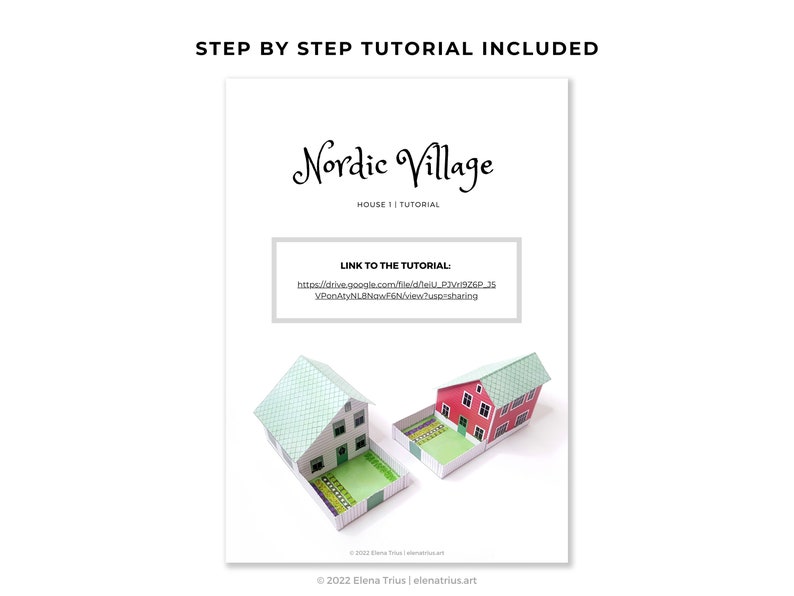 Nordic village paper models: a set of two printable miniature houses PDF download. image 7