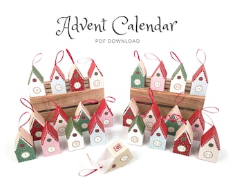 Druckbarer Adventskalender: Countdown bis Weihnachten mit diesem Set von Geschenkboxen zum Aufhängen an den Weihnachtsbaum (PDF-Download).