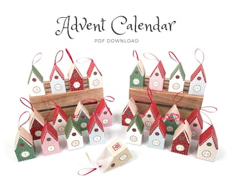 Printable Advent calendar: count down to Christmas with this set of gift boxes to hang on the Christmas tree (PDF download).