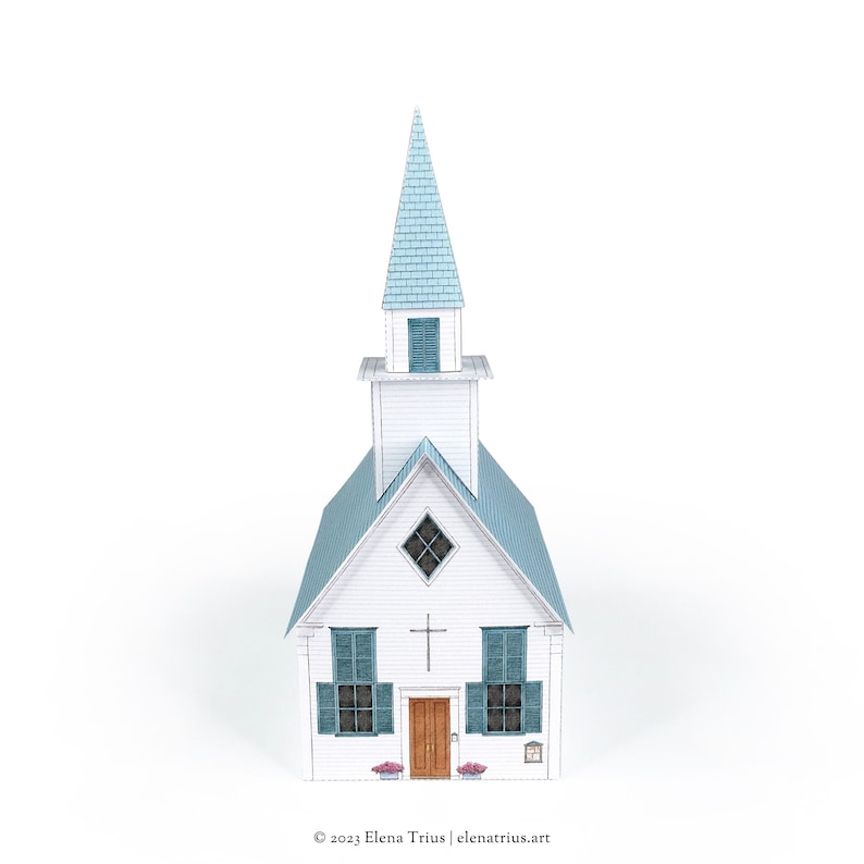 New England paper village: a printable miniature church PDF download. image 3