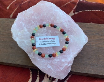 Bountiful energy- Beaded bracelet- Aventurine, Citrine, Obsidian, Red Jasper.