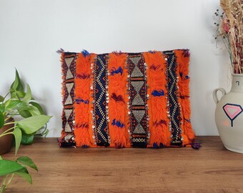 Orange Berber Pillow for home decor Kilim Pillow for Sofa Pillows Moroccan Handmade Boho Cushion Cover