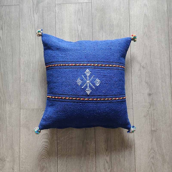 Moroccan blue Berber cushion in handmade cotton