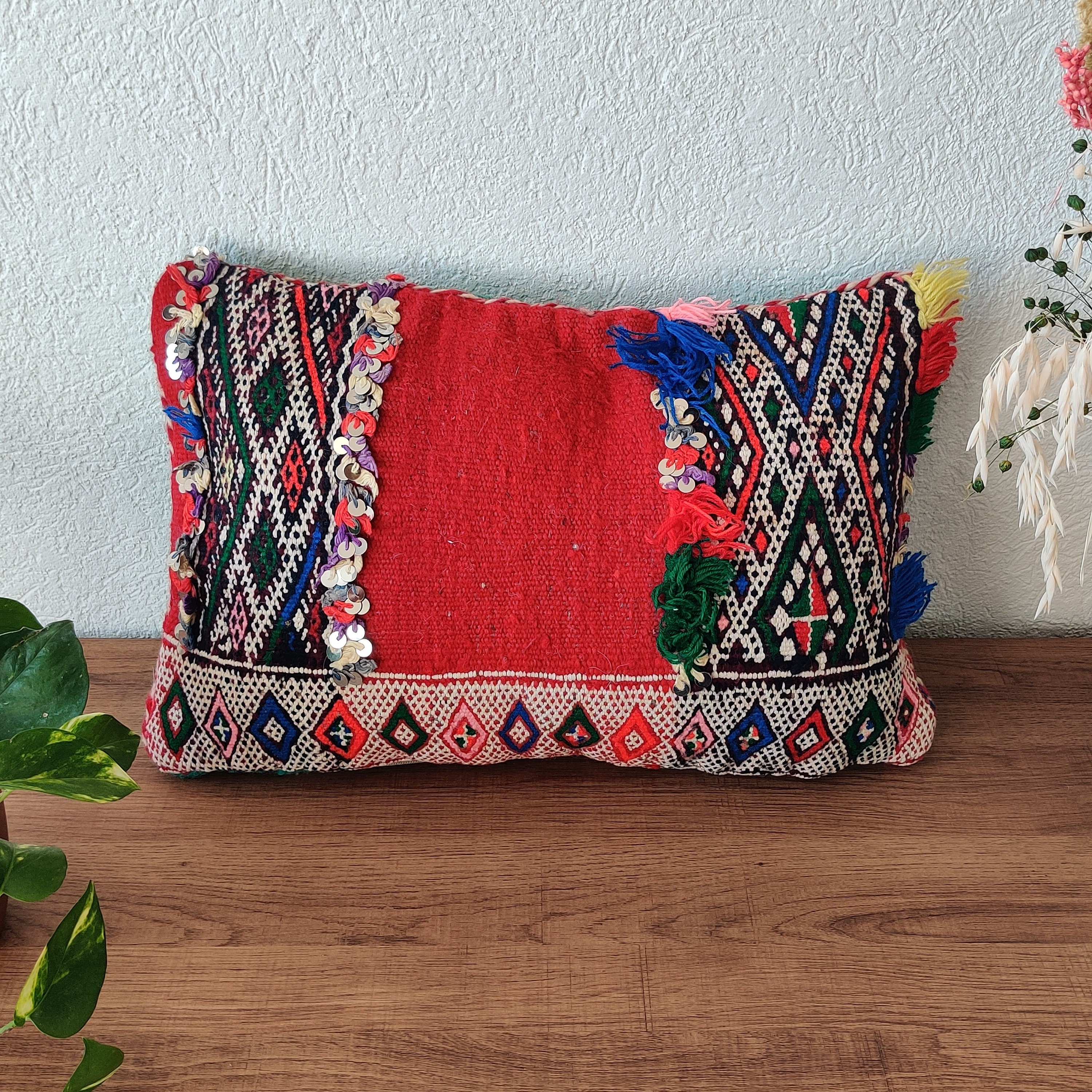 Coussin Kilim Rouge Marocain Traditionnel