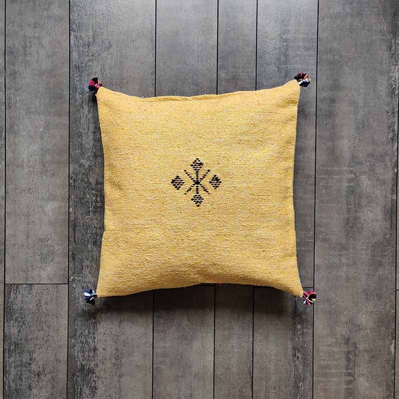 Coussin Marocain Jaune en Coton Fait Main