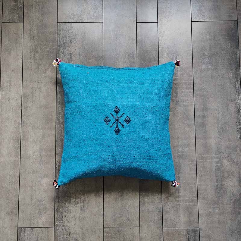 Coussin Marocain Turquoise en Coton Fait Main