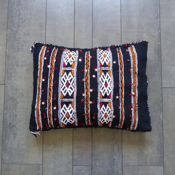 Coussin Berbère Noir Kilim Marocain Pour Décoration d'intérieur