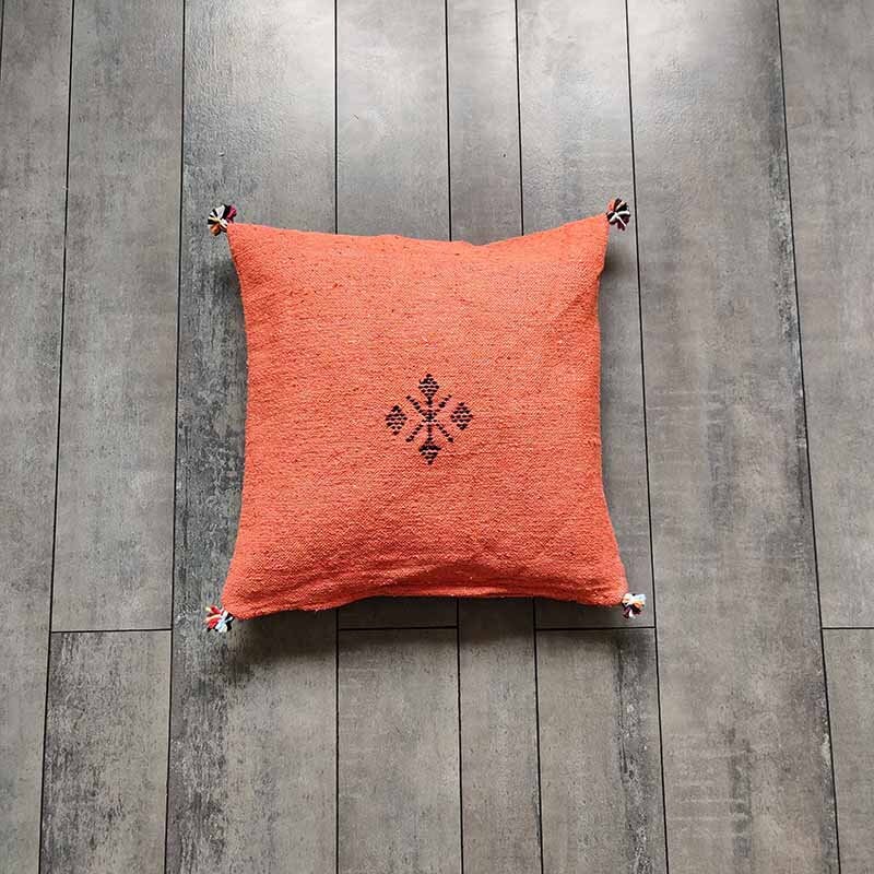 Coussin Marocain Orange en Coton Fait Main