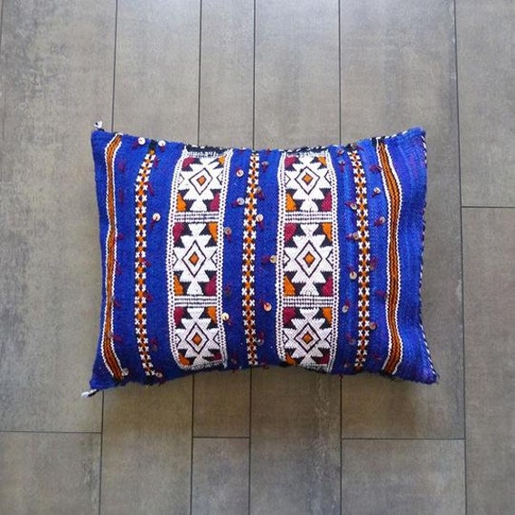 Coussin Berbère Bleu Marocain Style Kilim