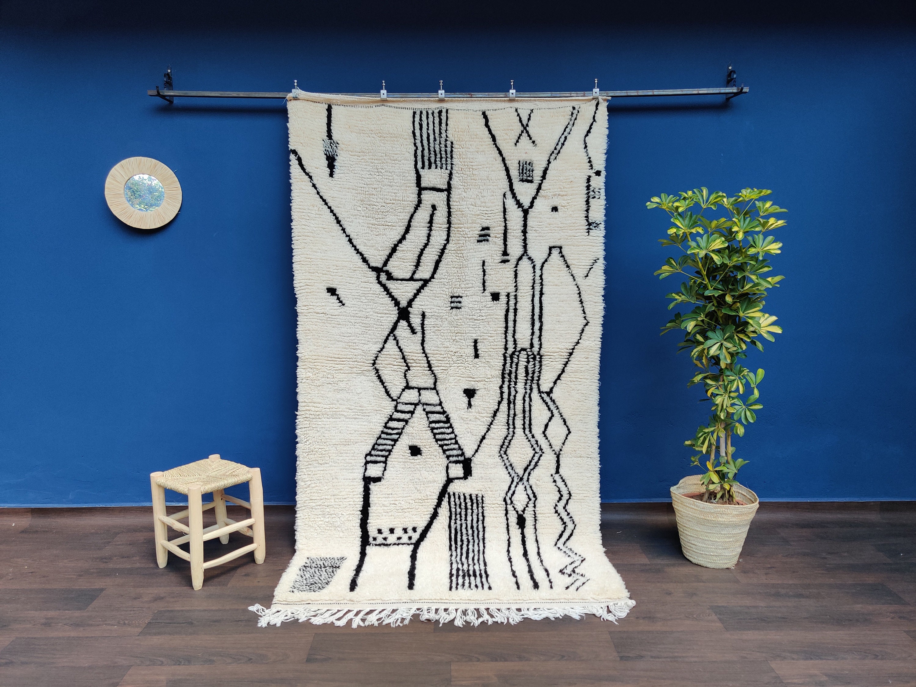 Tapis Azilal Noir et Blanc en Laine - Tapis Berbère Noir 130x235 cm