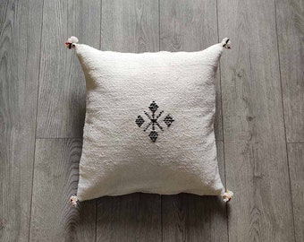 Coussin marocain blanc en coton fait main