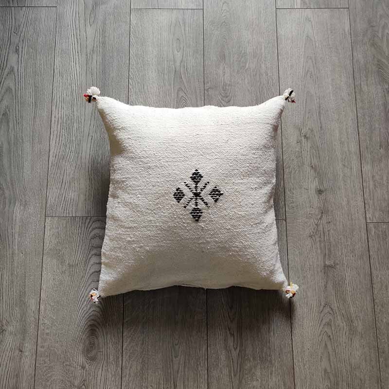 Coussin Marocain Blanc en Coton Fait Main