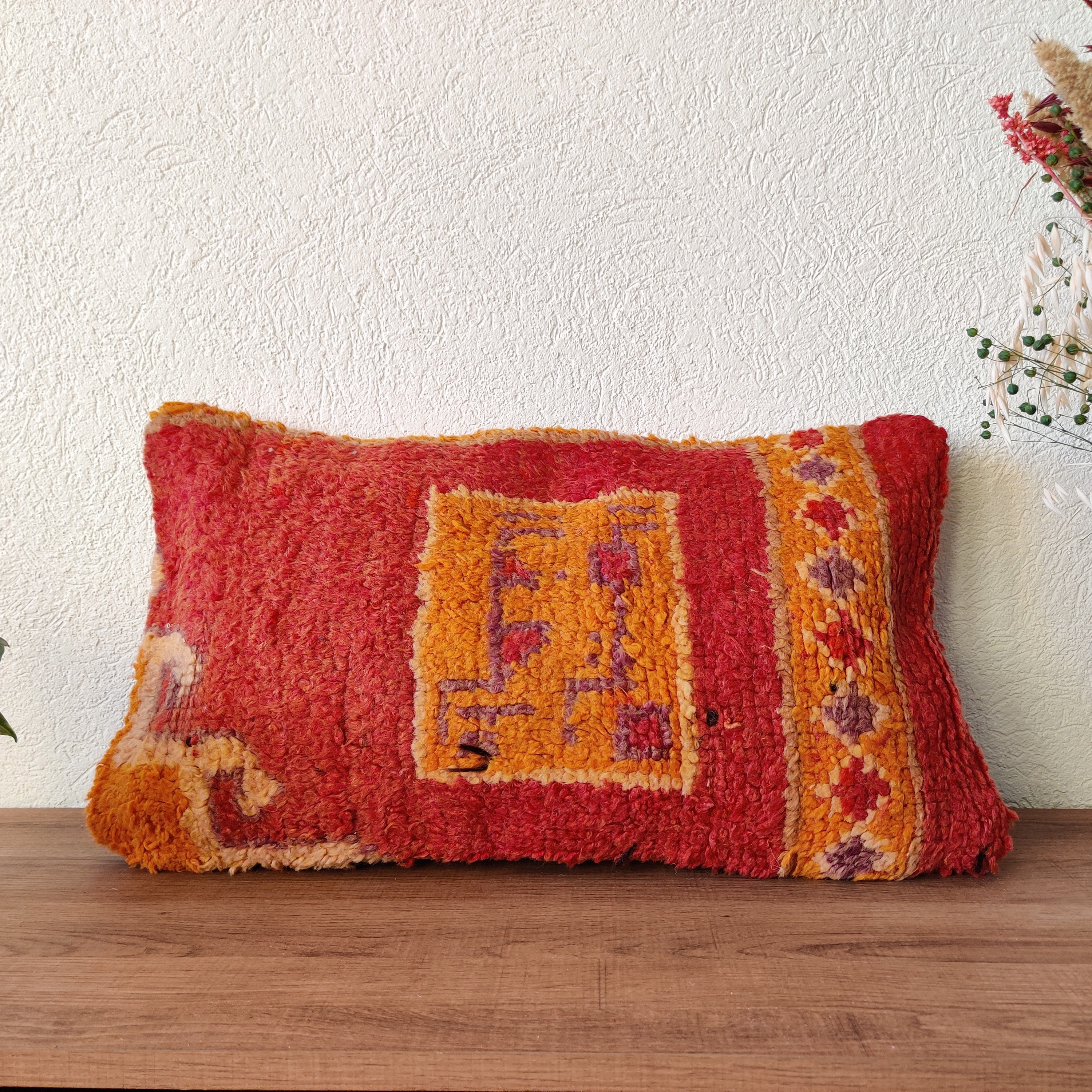 Coussin Marocain Vintage Orange Fait-Main