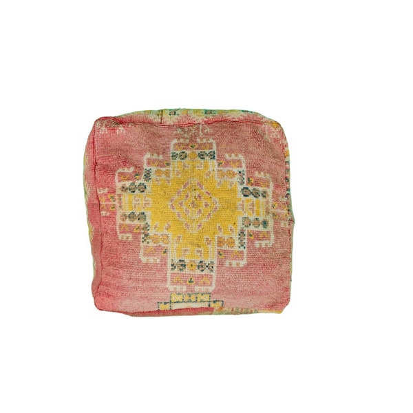 Pouf ottoman coloré, Coussin de sol carré, Pouf marocain en laine orange, Pouf Maroc fait main, Pouf berbère tribal, coussin extérieur