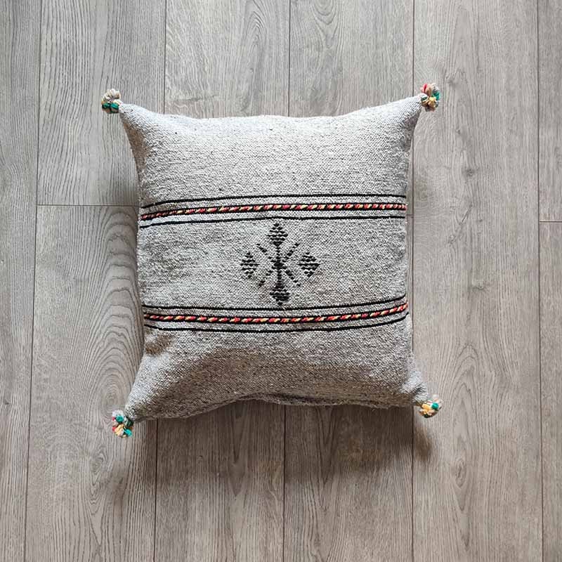 Coussin Berbère Gris en Coton Fait Main